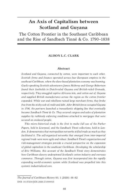 An Axis of Capitalism between Scotland and Guyana: The Cotton Frontier in the Southeast Caribbean and the Rise of Sandbach Tinné & Co. 1790–1838