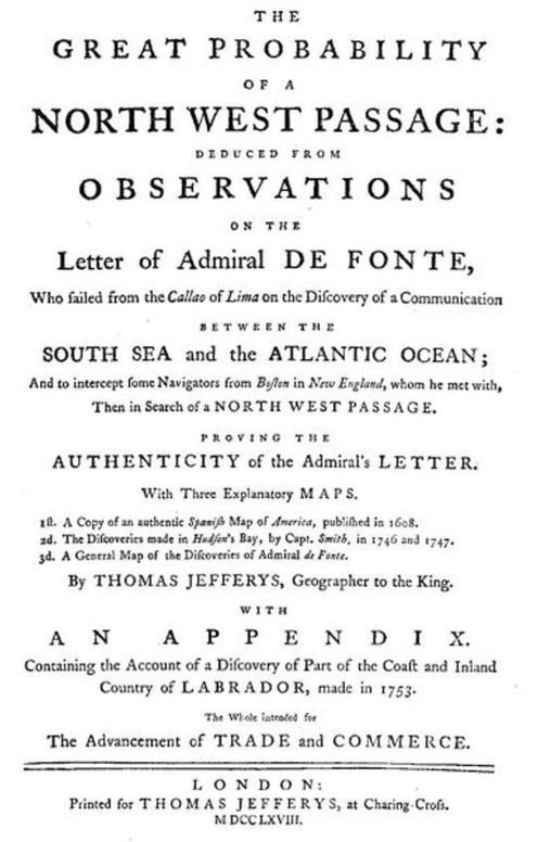 The great probability of a North West Passage deduced from observations on the letter of Admiral de Fonte