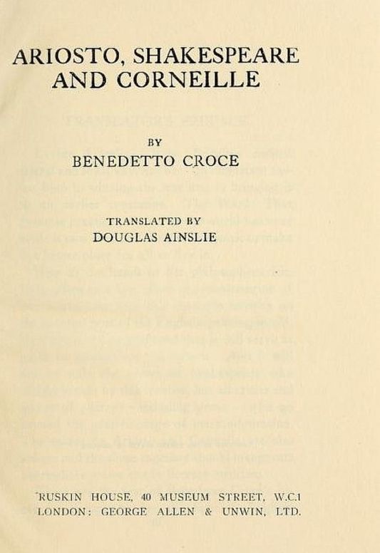 Ariosto, Shakespeare, Corneille