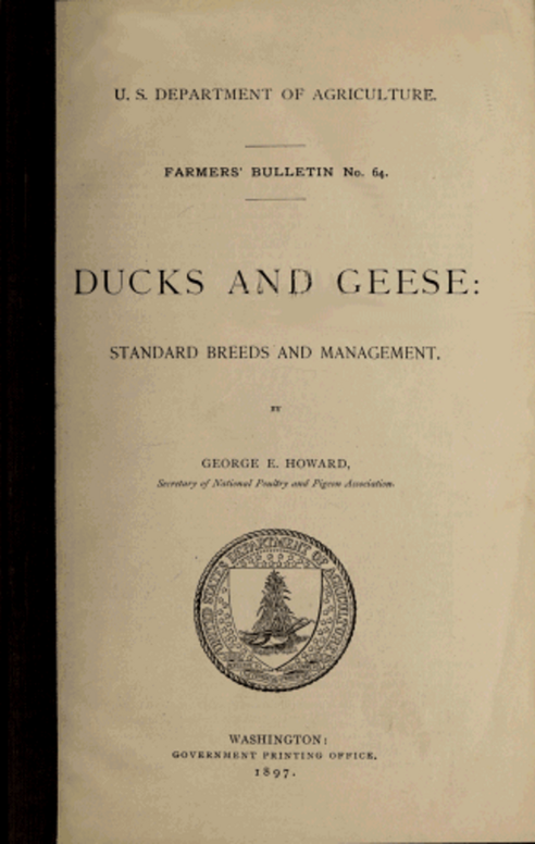 USDA Farmers Bulletin No. 64 / Ducks and Geese: Standard Breeds and Management