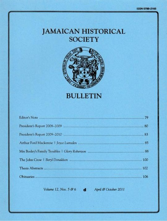 Jamaican Historical Society Bulletin, Vol. 12, Nos. 5 & 6