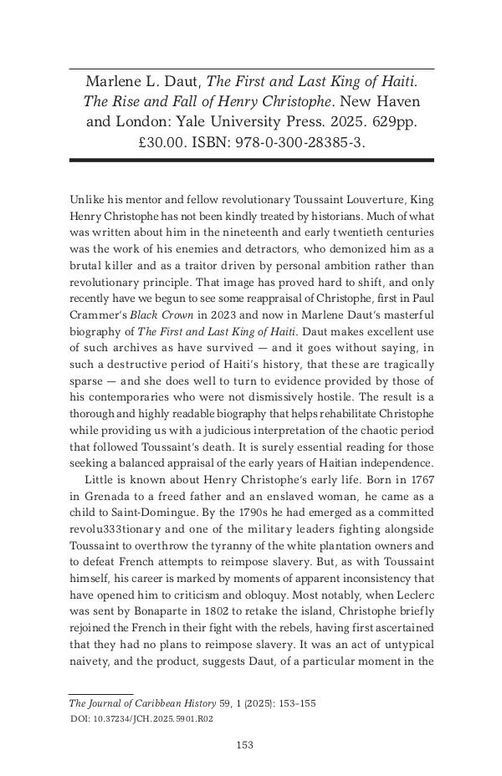 Marlene L. Daut, The First and Last King of Haiti. The Rise and Fall of Henry Christophe