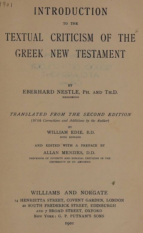 Introduction to the textual criticism of the Greek New Testament