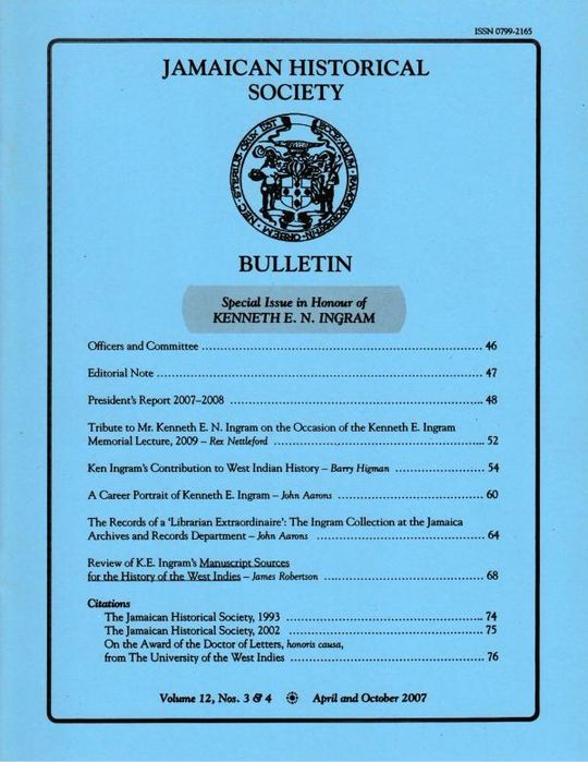 Jamaican Historical Society Bulletin, Vol. 12, Nos. 3 & 4