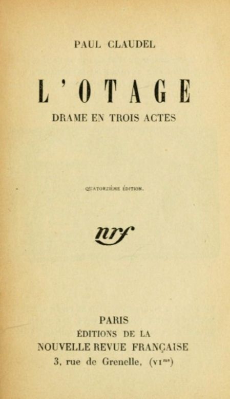 L'otage Drame en trois actes