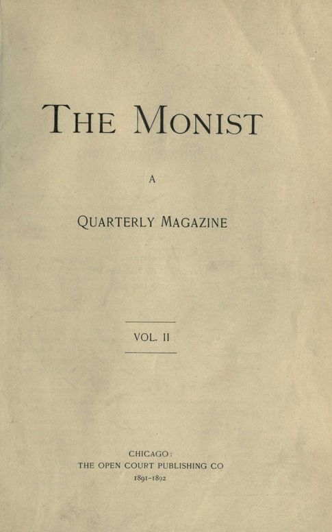 The Monist, Vol. 2, 1891-1892