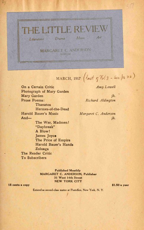 The Little Review, March 1917 (Vol. 3, No. 9)