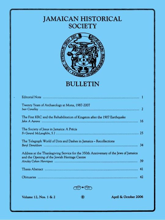 Jamaican Historical Society Bulletin, Vol. 12