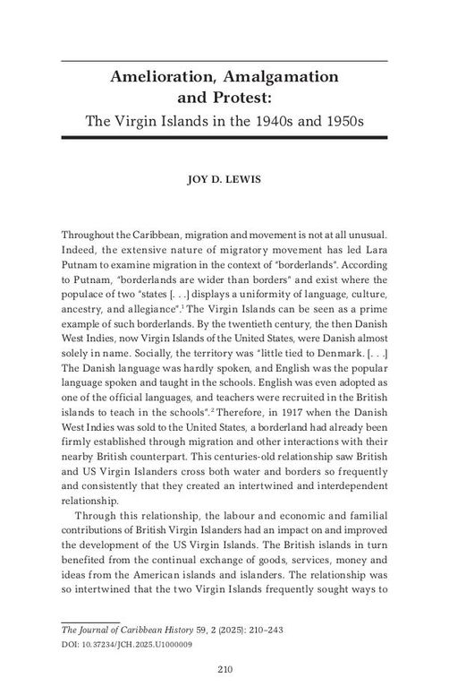 Amelioration, Amalgamation and Protest: The Virgin Islands in the 1940s and 1950s