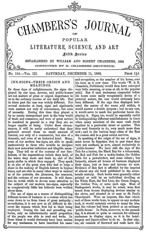 Chambers's Journal of Popular Literature, Science, and Art, fifth series, no. 154, vol. III, December 11, 1886