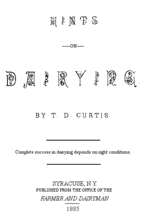 Hints on Dairying