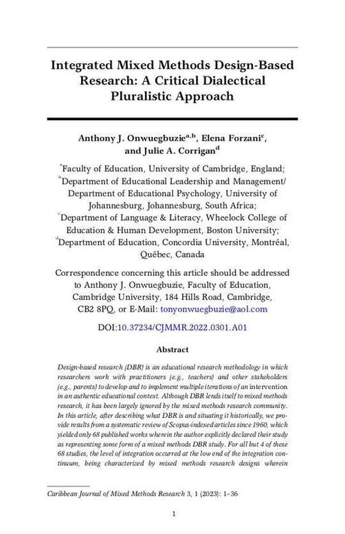 CJMMR Vol. 3 Art. 1 | Integrated Mixed Methods Design-Based Research: A Critical Dialectical Pluralistic Approach