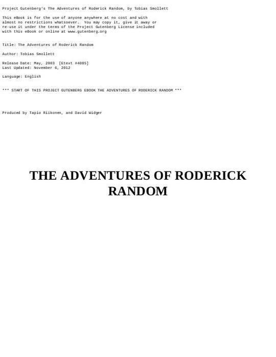 The Adventures Of Roderick Random