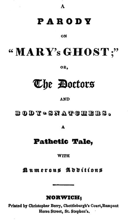 A Parody on Mary’s Ghost: or The Doctors and Body-snatchers