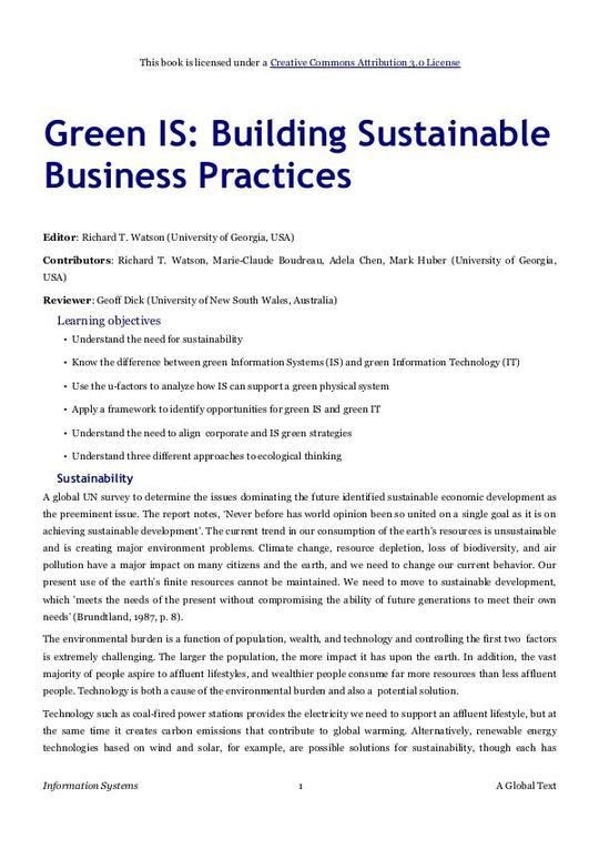 Green IS: Building Sustainable Business Practices