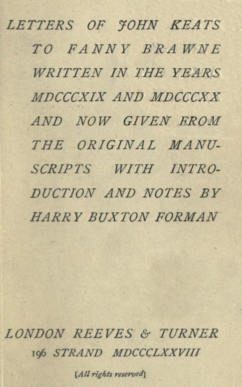 Letters of John Keats to Fanny Brawne