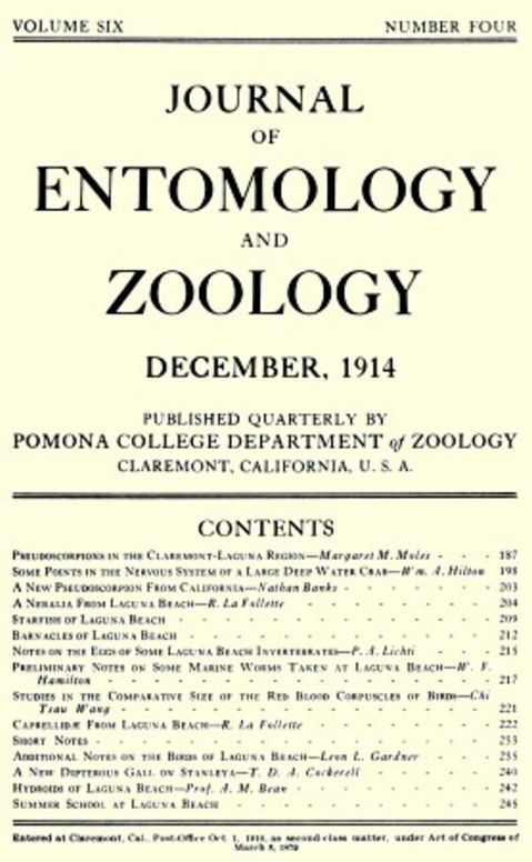 Journal of Entomology and Zoology: Volume 6, Number 4, December 1914