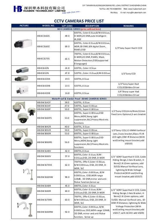 HuaBen_CCTV_Cameras_Price_List_e0712