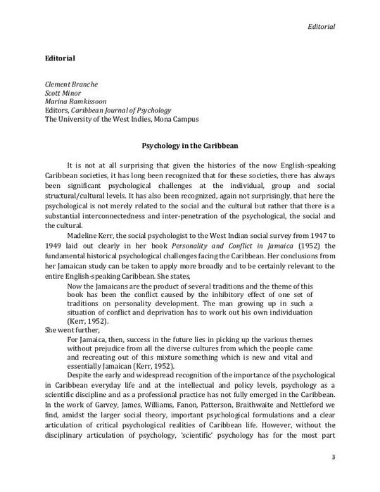 Editorial: Psychology in the Caribbean