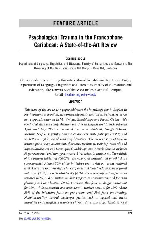 Psychological Trauma in the Francophone Caribbean: A State-of-the-Art Review