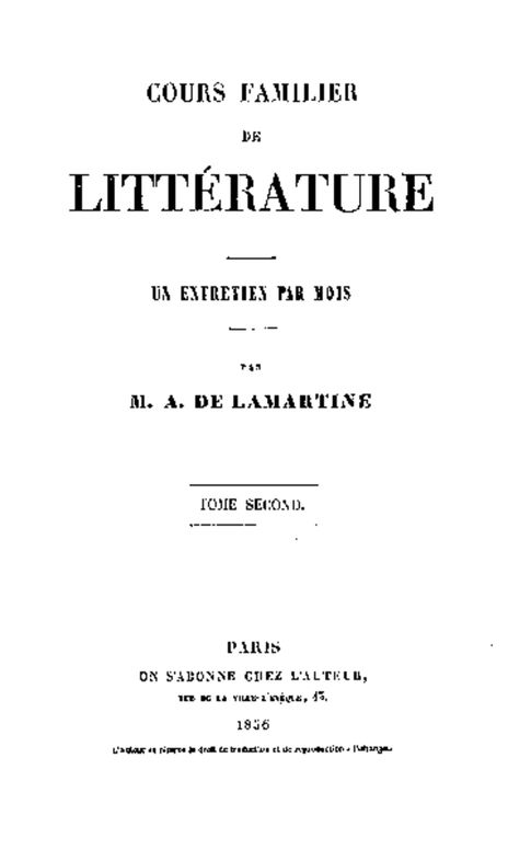Cours familier de Littérature - Volume 02