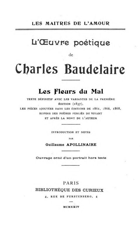 L'Oeuvre Poètique de Charles Baudelaire / Les Fleurs du Mal