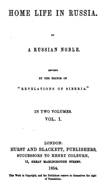 Home Life in Russia, Volumes 1 and 2
(Dead Souls)