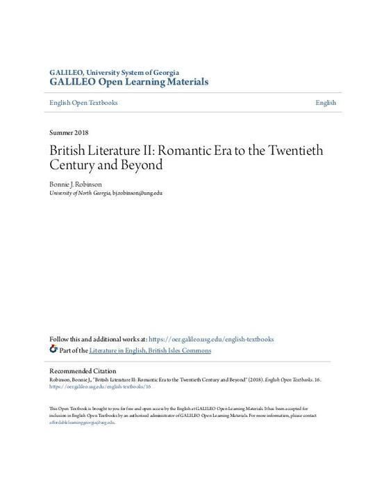 British Literature II: Romantic Era to the Twentieth Century and Beyond