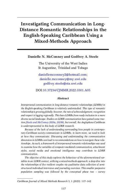 CJMMR Vol. 3 Art. 5 | Investigating Communication in Long- Distance Romantic Relationships in the English-Speaking Caribbean Using a Mixed-Methods Approach
