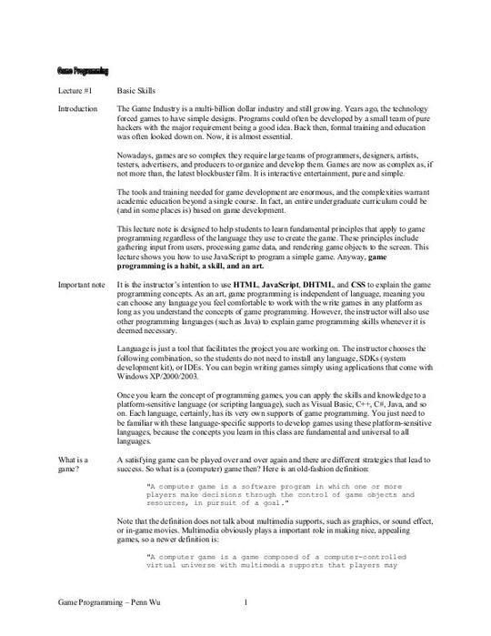 Microsoft Word - game_programming_lecture_note_2_2009.doc