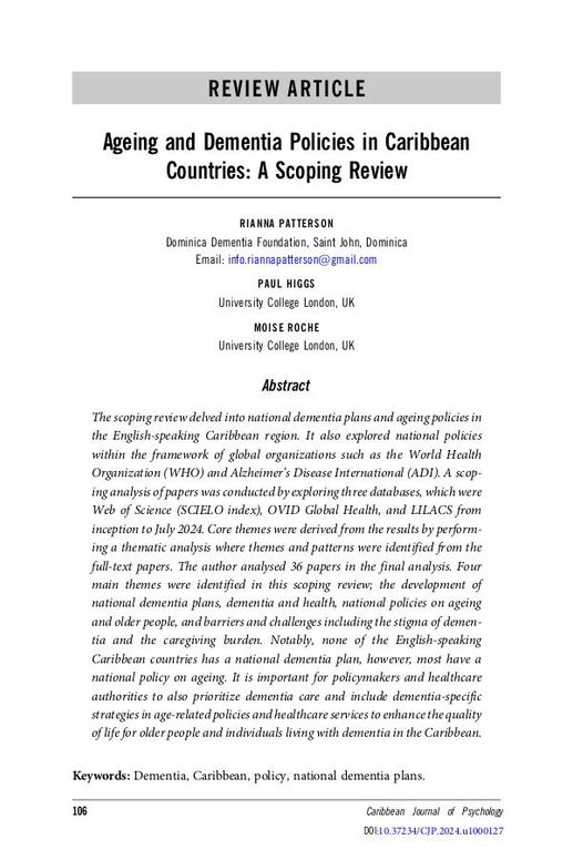 Ageing and Dementia Policies in Caribbean Countries: A Scoping Review