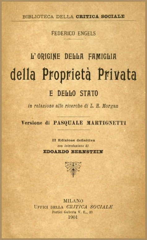 L'origine della Famiglia della Proprietà privata e dello Stato
in relazione alle ricerche di L. H. Morgan