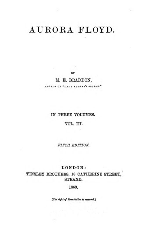 Aurora Floyd, Vol. III (of 3) Fifth Edition