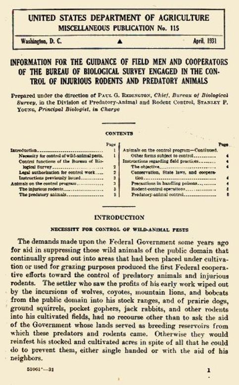 Information for the Guidance of Field Men and Cooperators of the Bureau of Biological Survey Engaged in the Control of Injurious Rodents and Predatory Animals USDA Miscellaneous Publication No. 115