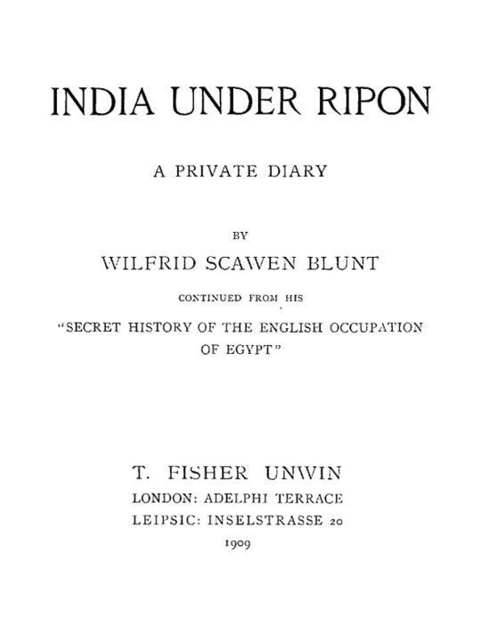 India Under Ripon A Private Diary