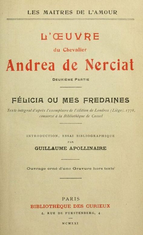 L'oeuvre du chevalier Andrea de Nerciat (2/2)
Félicia ou mes fredaines