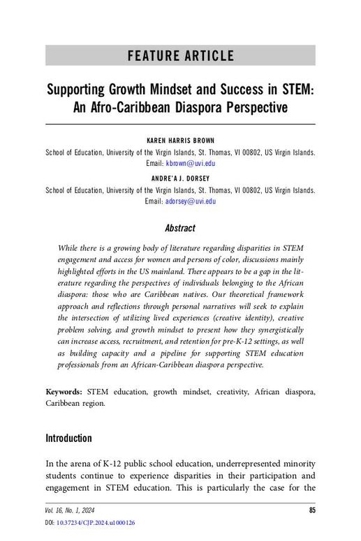 Supporting Growth Mindset and Success in STEM: An Afro-Caribbean Diaspora Perspective