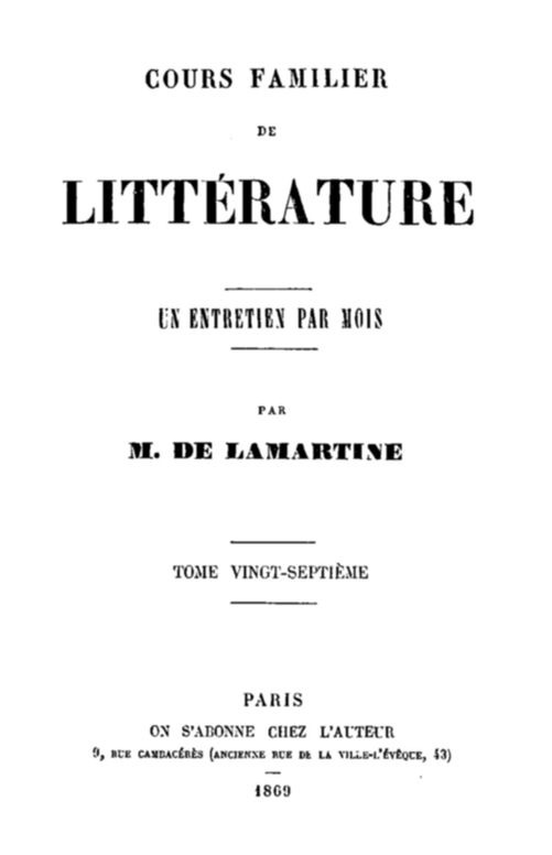 Cours familier de Littérature - Volume 27 Un entretien par mois