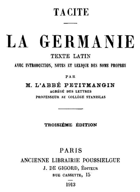 La Germanie Texte latin avec introduction, notes et lexique des noms propres