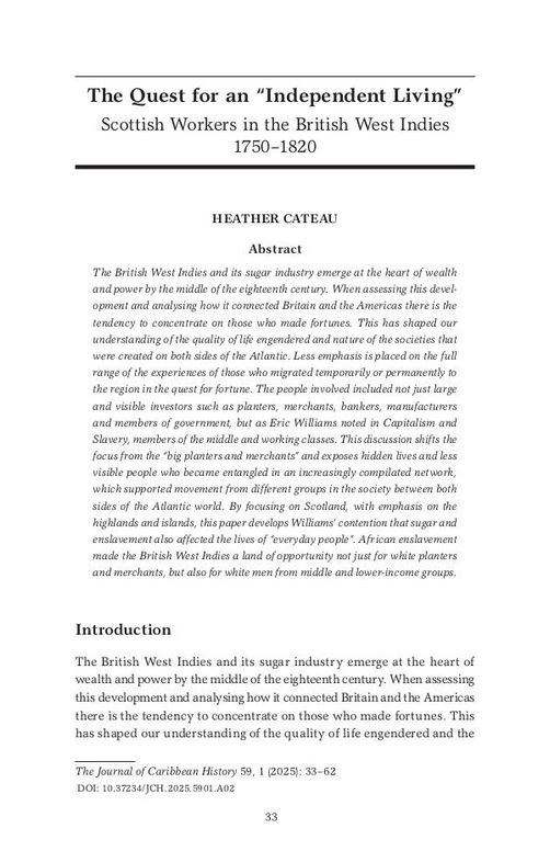 The Quest for an “Independent Living”: Scottish Workers in the British West Indies 1750–1820