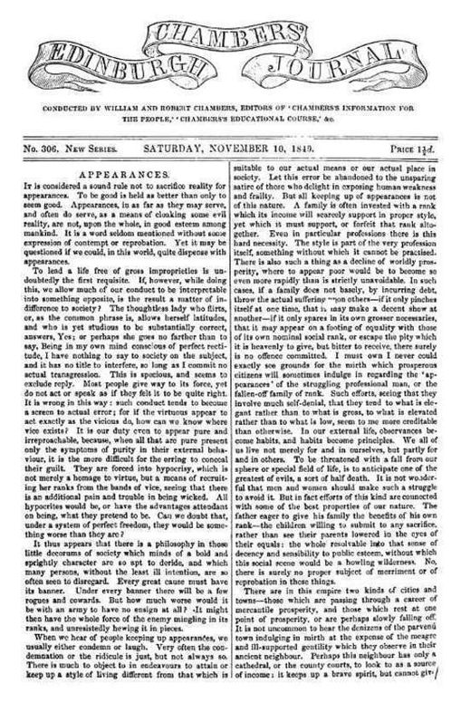 Chambers's Edinburgh Journal, No.306 New Series, Saturday, November 10, 1849