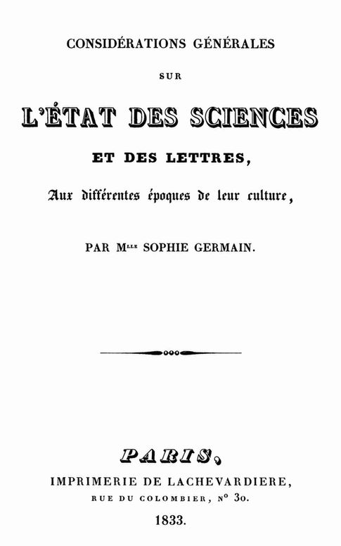 Considérations générales sur l'état des sciences et des lettres