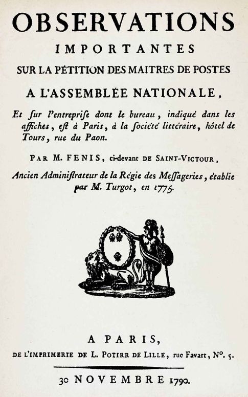 Observations importantes sur la pétition des maîtres de postes à l'Assemblée nationale