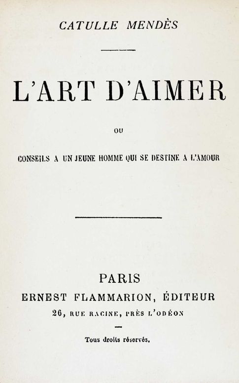 L'art d'aimer: ou conseils à un jeune homme qui se destine à l'amour