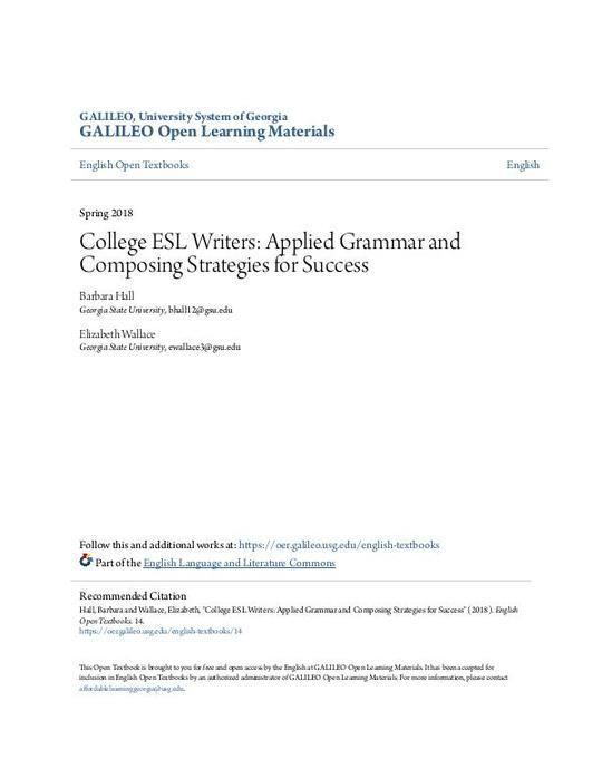 College ESL Writers: Applied Grammar and Composing Strategies for Success