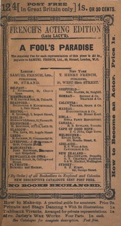 A Fool's Paradise An Original Play in Three Acts