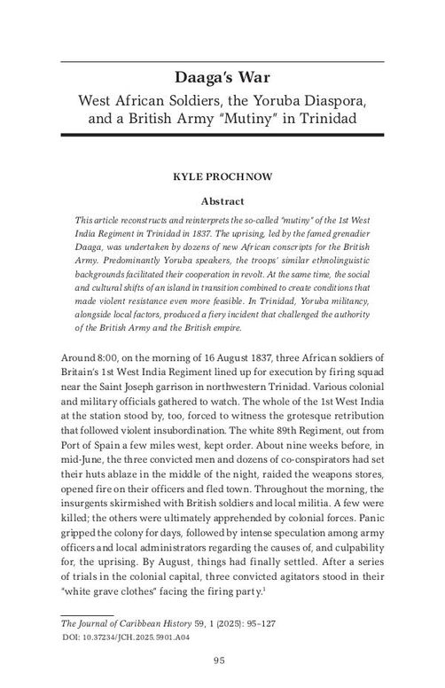 Daaga’s War: West African Soldiers, the Yoruba Diaspora, and a British Army “Mutiny” in Trinidad
