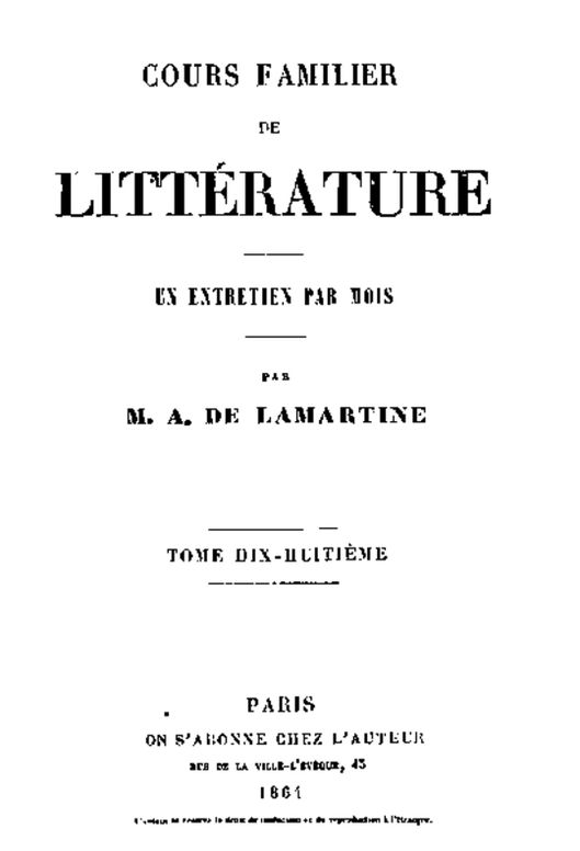 Cours familier de Littérature - Volume 18