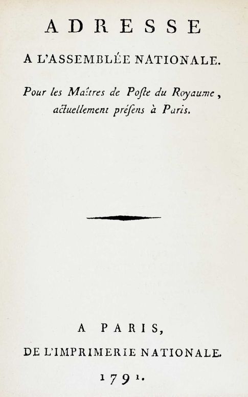 Adresse à l'Assemblée nationale pour les maîtres de poste du royaume, actuellemens présens à Paris