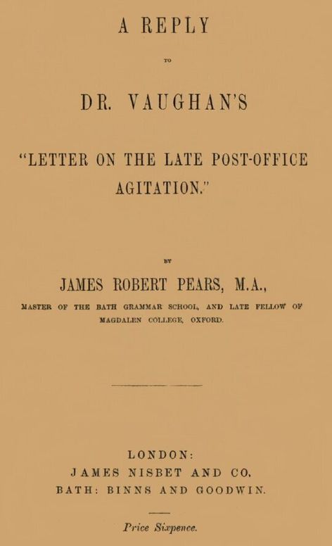 A Reply to Dr. Vaughan's "Letter on the late Post-Office Agitation"
